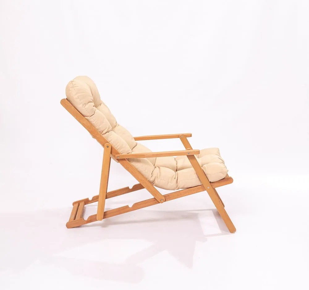 Градински шезлонг от масивно дърво в кремаво-естествен цвят – Floriane Garden