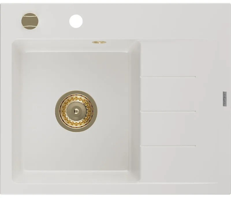 Mexen Ben гранитна мивка с една камера с отцедник, лява 600 x 500 мм, бяла,