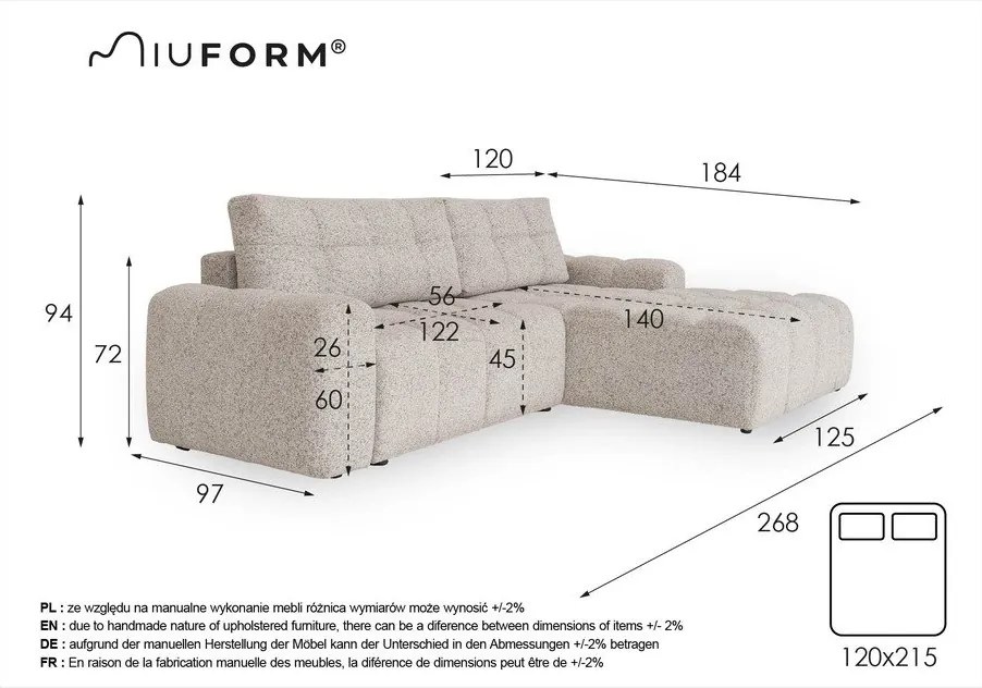 Кремав разтегателен модулен ъглов диван с място за съхранение (десен ъгъл) Lulu – Miuform