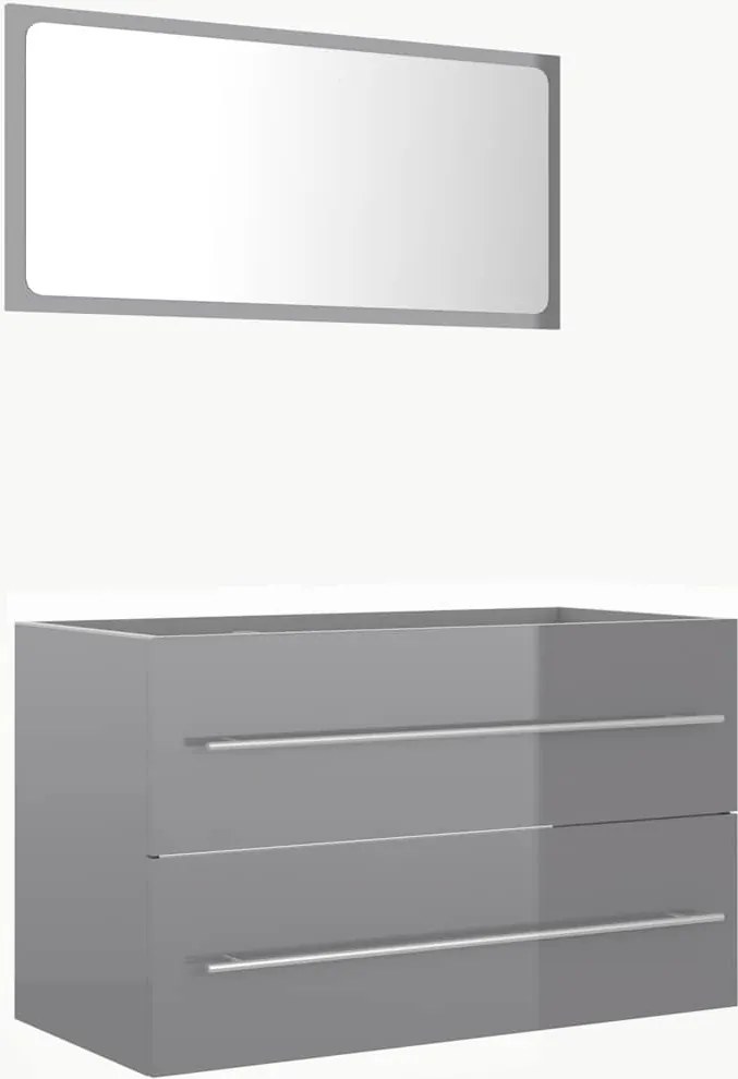 804844 vidaXL Комплект мебели за баня от 2 части, сив гланц, ПДЧ