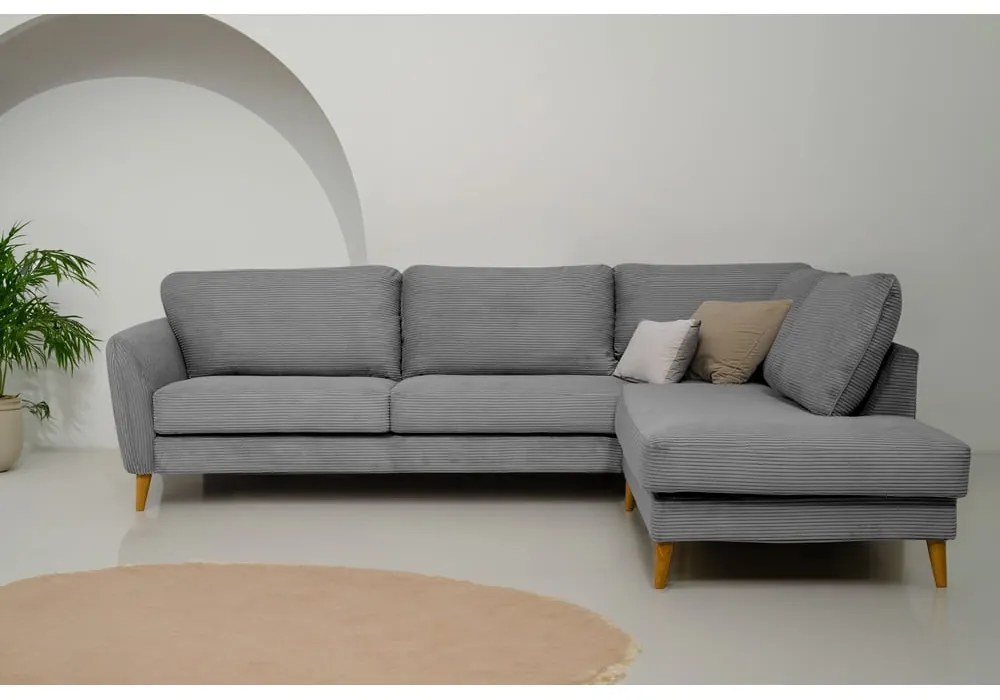 Тъмносив ъглов диван от рипсено кадифе (десен ъгъл) Paris – Scandic