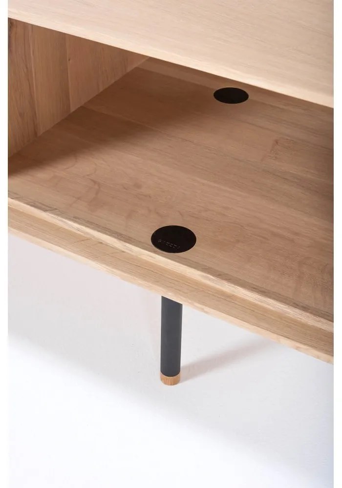 Черна/естествена маса за телевизор от масивен дъб 160x48 cm Fina – Gazzda