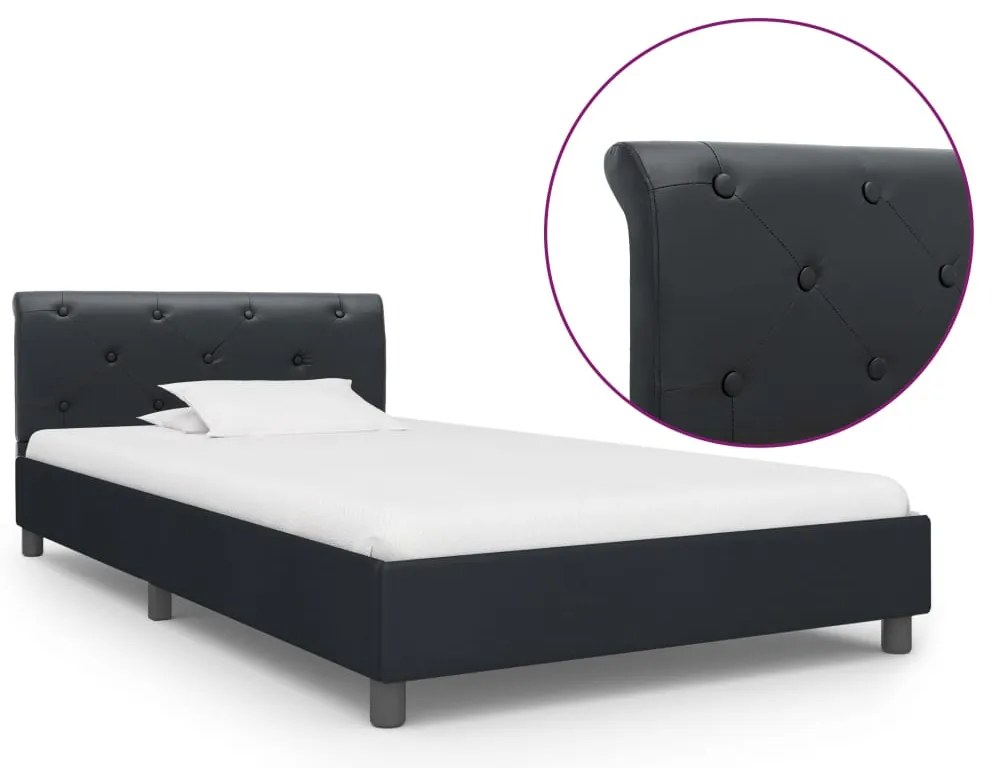 284876 vidaXL Рамка за легло, черна, изкуствена кожа, 90x200 cм