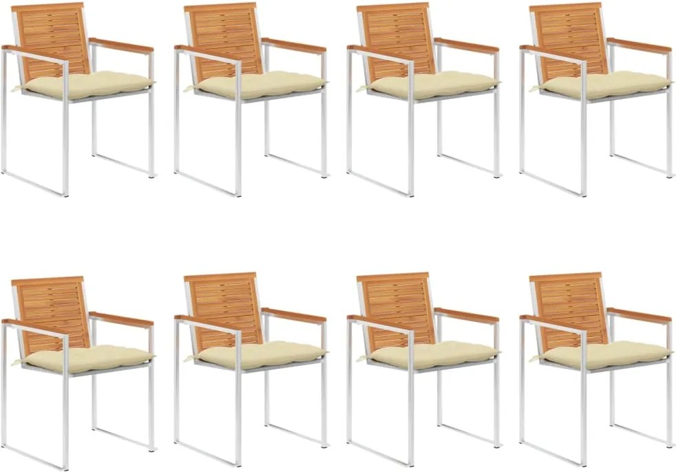 3078541 vidaXL Градински столове 8 бр с възглавници масивно акациево дърво