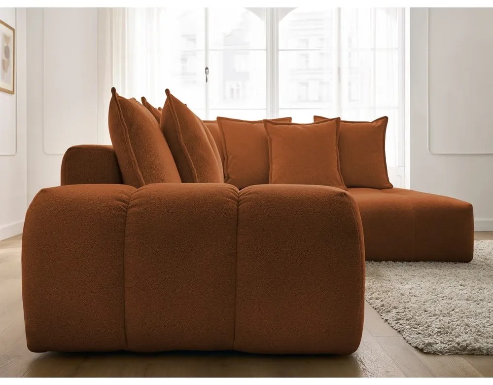 Теракотен шенилов сгъваем/с място за съхранение ъглов диван (десен ъгъл/L форма) Everest – Bobochic Paris