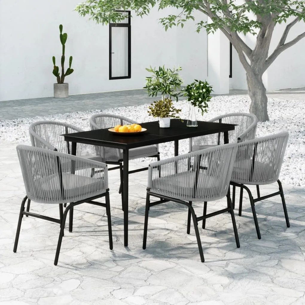 3099254 vidaXL Градински трапезен комплект, 7 части, сив