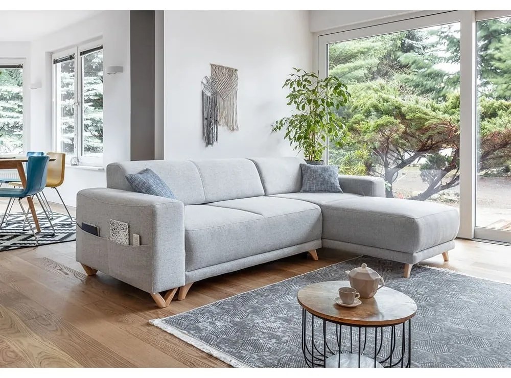 Светлосив разтегателен/с място за съхранение ъглов диван Classy Sophie – Miuform