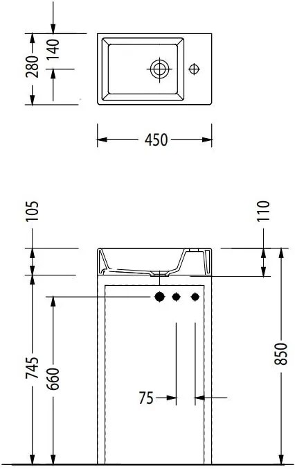 Умивалник Serel Tetra 45