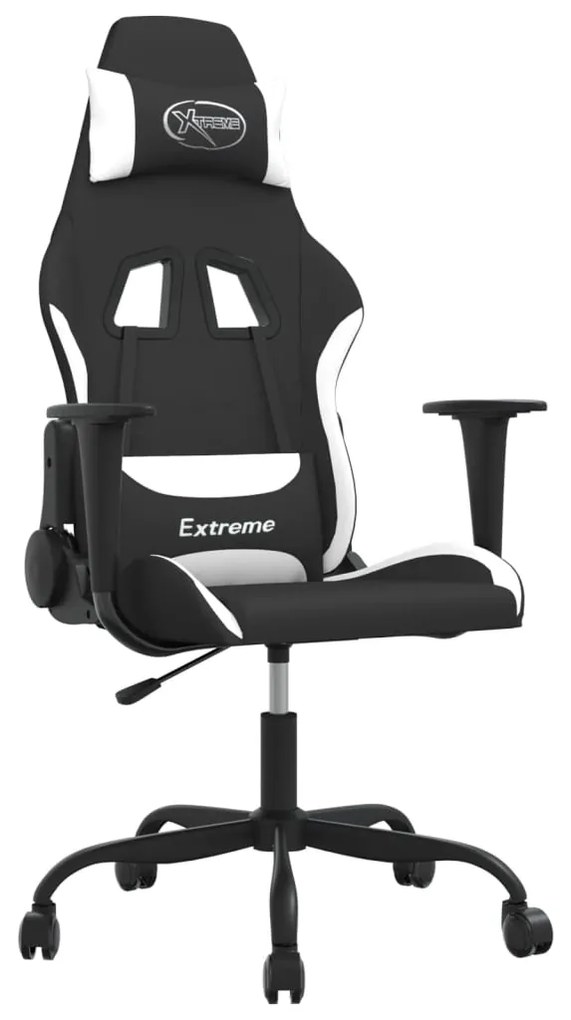 3143719 vidaXL Гейминг стол, черно и бяло, плат