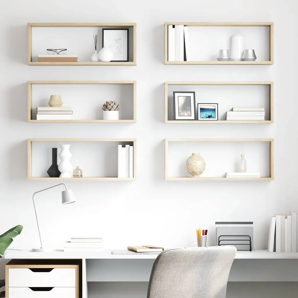 807144 vidaXL Стенни кубични рафтове, 6 бр, дъб сонома, 60x15x23 см