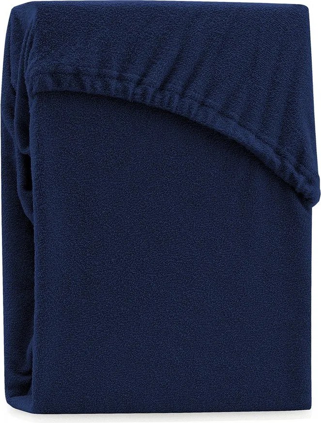 Тъмносин еластичен чаршаф от тери 140x200 cm Ruby – Restilo