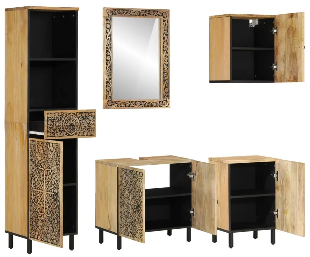 3206316 vidaXL Комплект мебели за баня, 5 части, масивна мангова дървесина