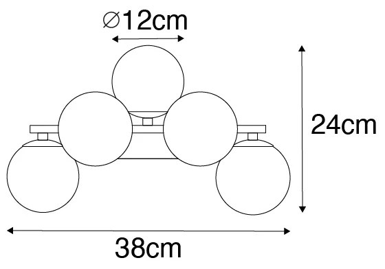 Модерен стенен аплик черен с опушено стъкло 5-светлина - Bianca