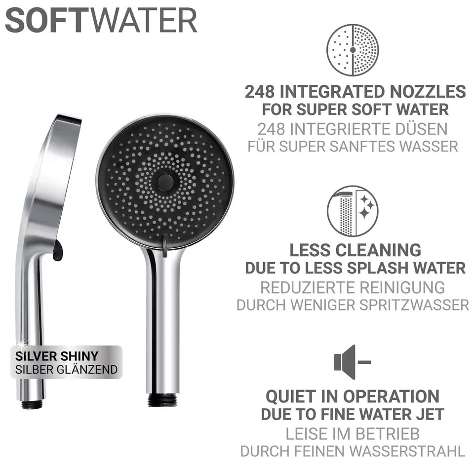Пластмасова душ глава в сребрист цвят ø 12 cm Softwater – Wenko