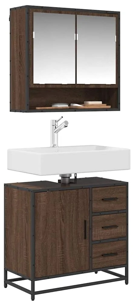 849278 vidaXL Шкаф за мивка за баня Кафяв дъб 65x33x60 cm Инженерна дървесина