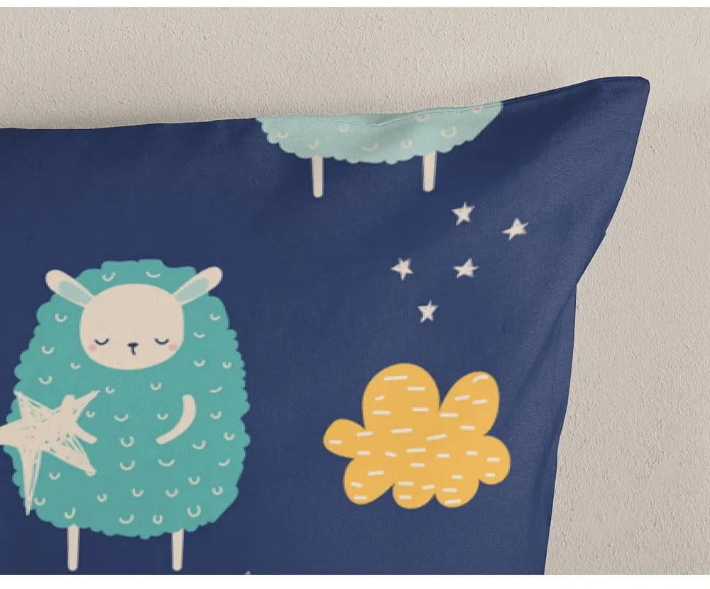Синьо единично удължено памучно детско спално бельо 140x220 cm Sheep – Good Morning