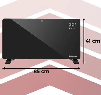 Стъклен електрически нагревател Kaminer ZELVA 2500W с WiFi управление - черен