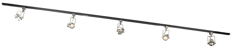 Релсова система с 5 прожектора 1-фазен черен с стомана - Suplux