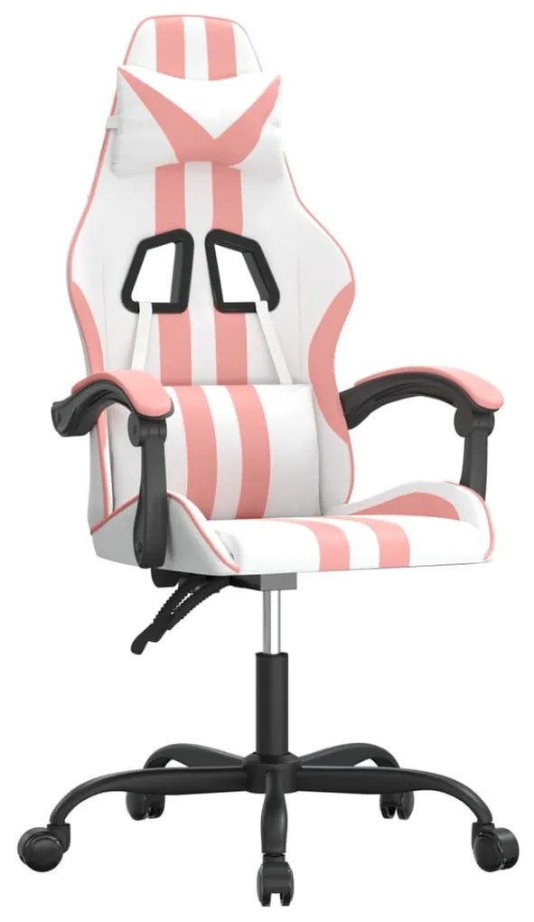 3143827 vidaXL Гейминг стол, бяло и розово, изкуствена кожа