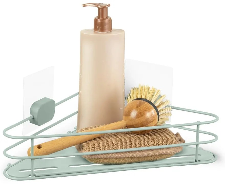 Зелен ъглов самоносещ метален рафт за баня Grena - Compactor