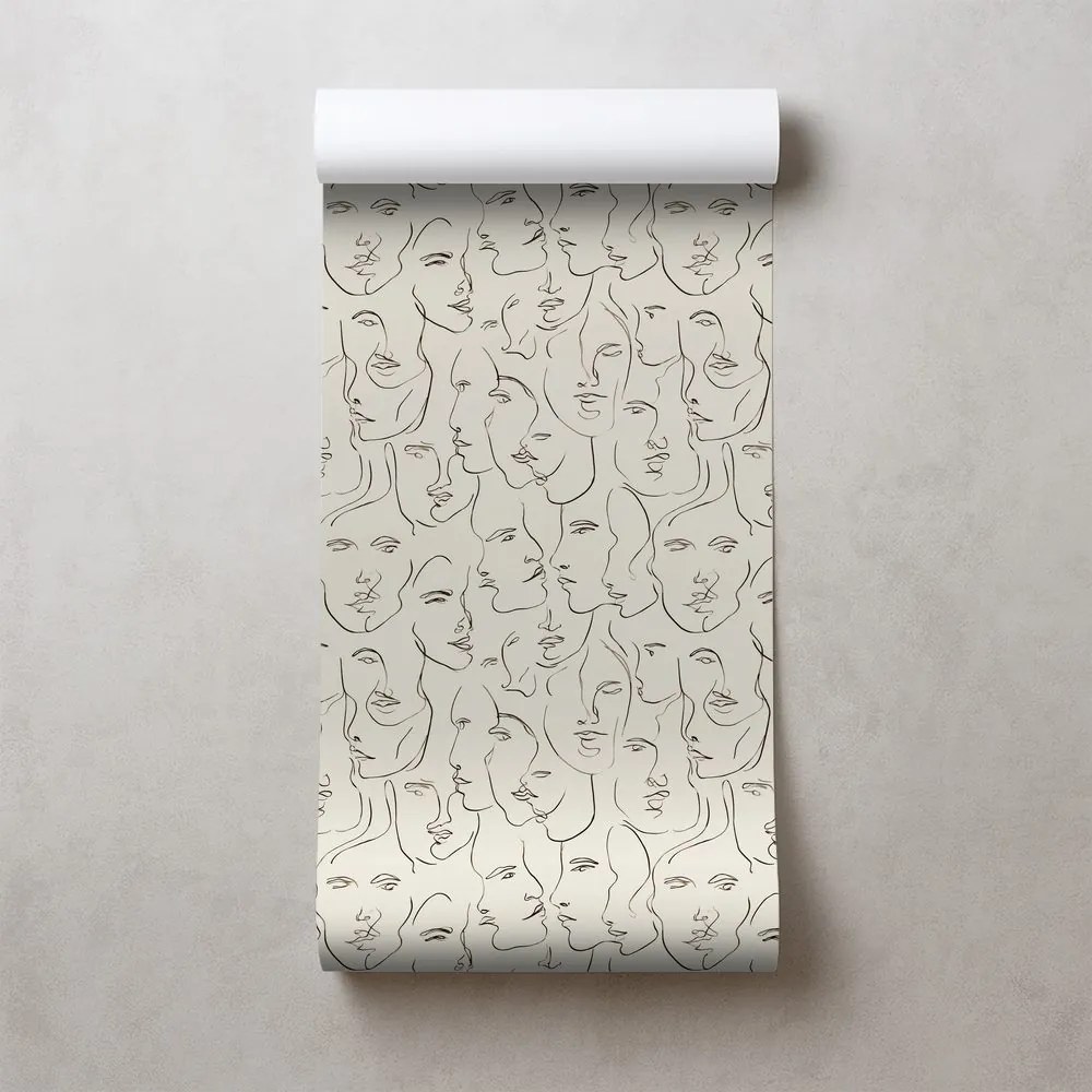 Тапет – Абстрактни рисунки на лица на бежов фон