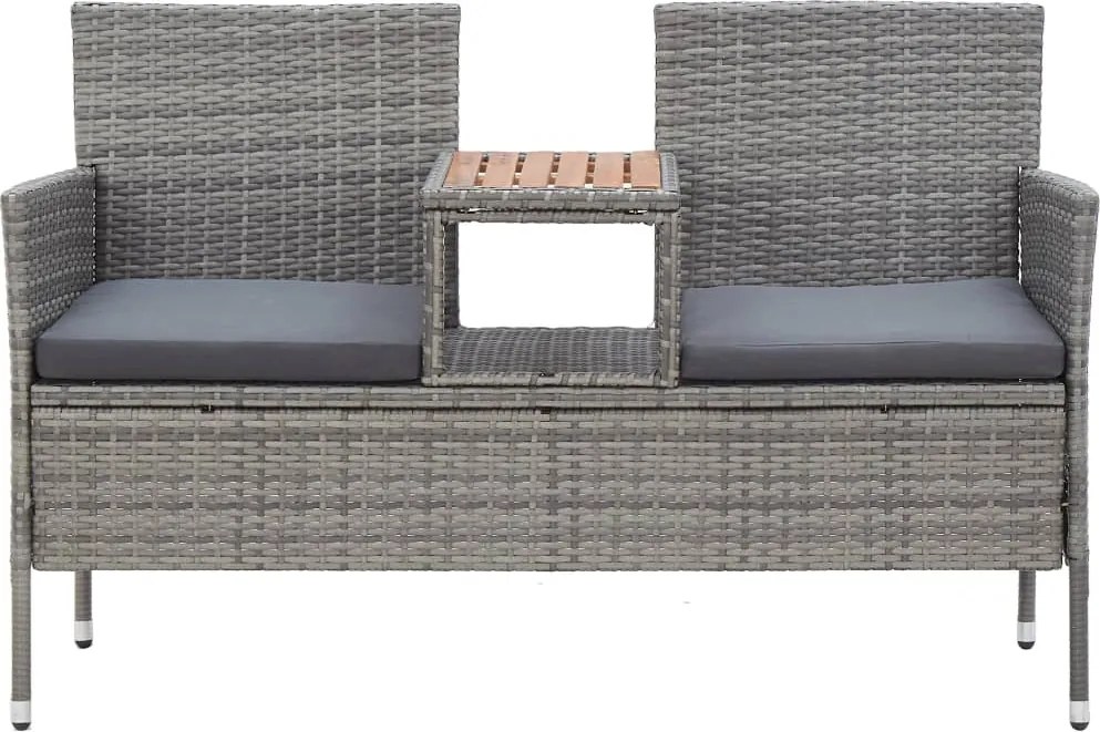 46147 vidaXL 2-местна градинска пейка с маса за чай 143 см полиратан сива