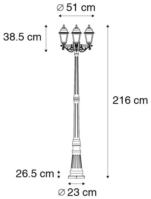 Смарт фенер черен 3-светлинен IP44 вкл.Wifi ST64 - Capital