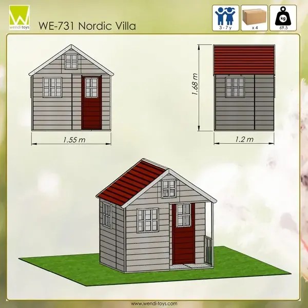 Детска къща за игра Nordic Villa - Червено