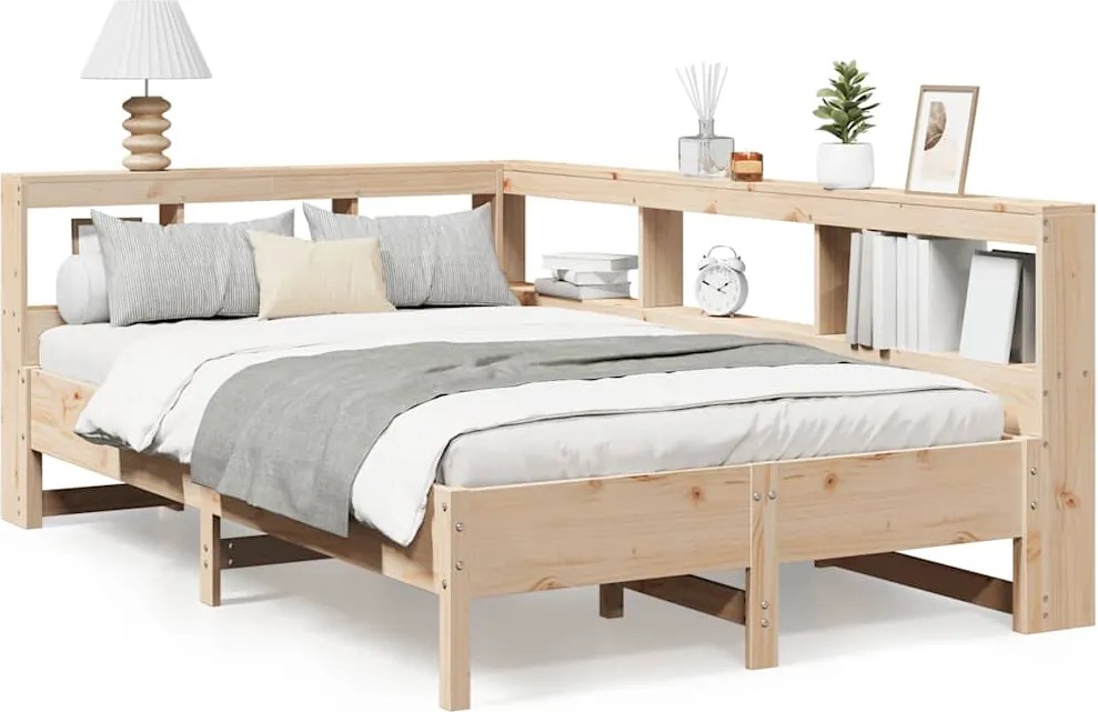 3324415 vidaXL Легло с етажерка за книги, без матрак, 160x200 см, бор масив