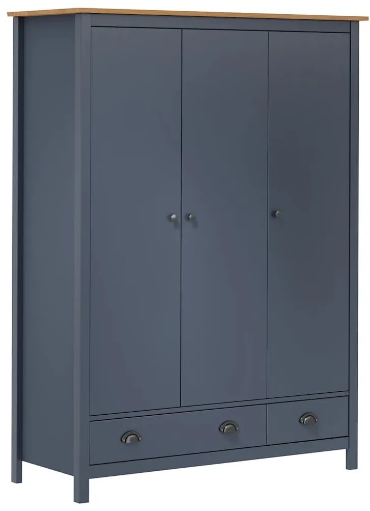 288953 vidaXL Гардероб с 3 врати Hill сив 127x50x170 см борово дърво масив
