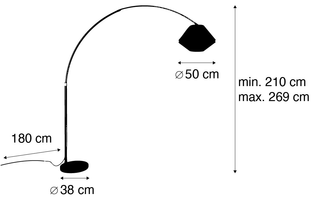 Месингова дъгова лампа с бял двоен кадифен абажур с дизайн на листа и бежов цвят - XXL