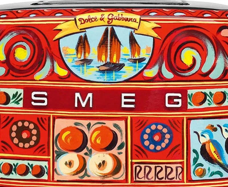 Тостер за хляб SMEG Dolce & Gabbana Sicily is my Love! TSF01DGEU, 950W, 2 филии, 6 нива, Тавичка за трохи, Вграден кабел, Неръждаема стомана, Многоцветен
