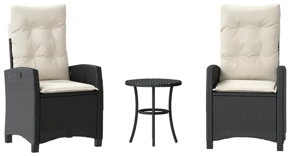 365224 vidaXL Бистро комплект с възглавници 3 части черен полиратан