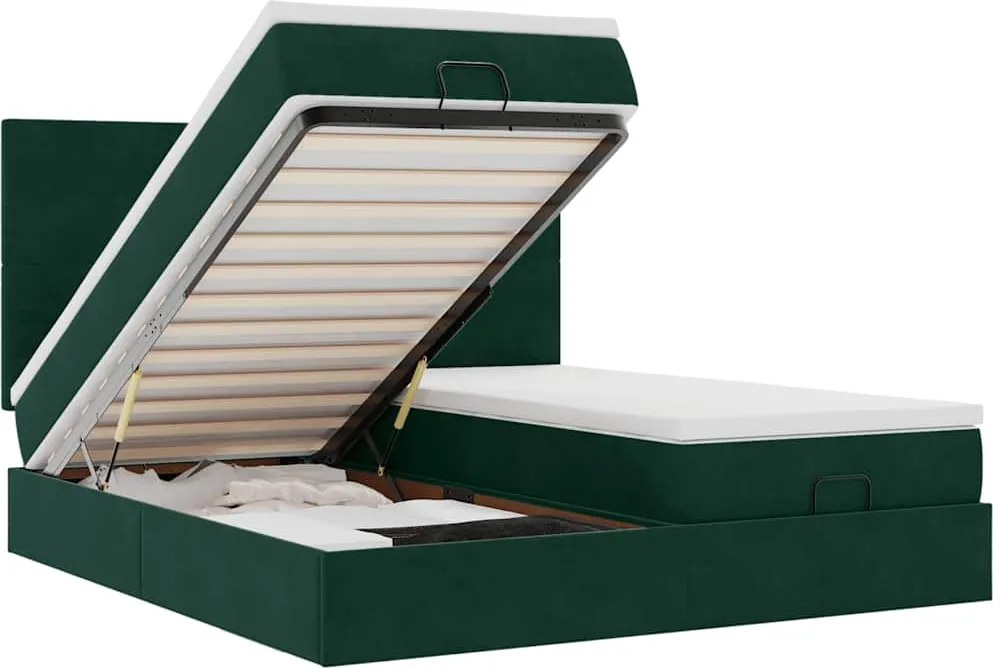 3314606 vidaXL Османска легло с матраци и LED, тъмнозелено, 180x200 см, кадифе
