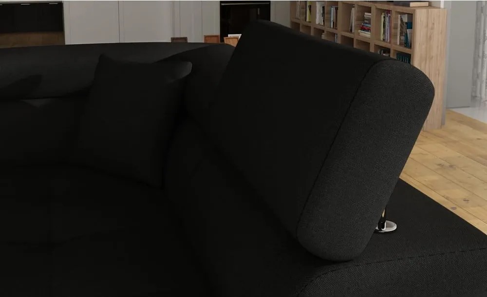 Черен разтегателен ъглов диван с място за съхранение (десен ъгъл L форма) Anton – ELTAP