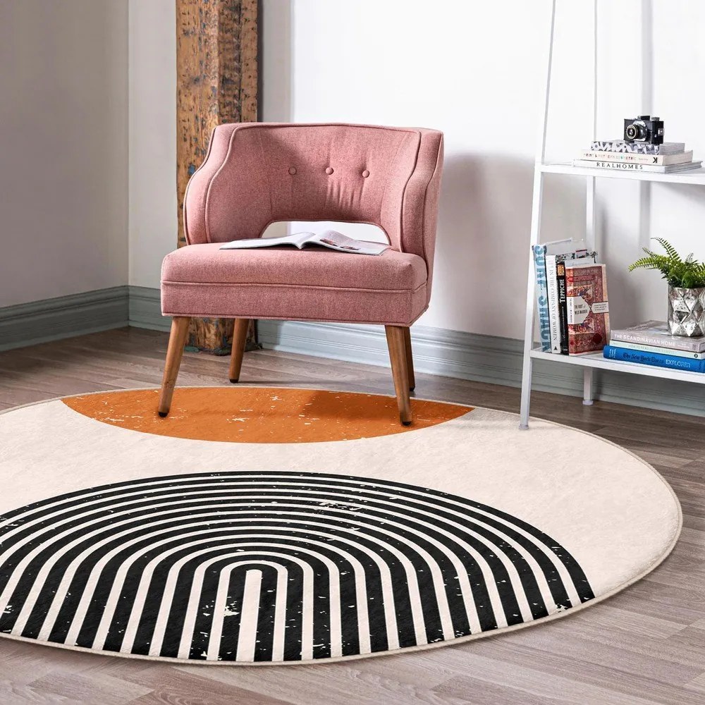 Оранжево-кремав кръгъл килим подходящ за пране и за прахосмукачки роботи ø 100 cm Comfort – Mila Home