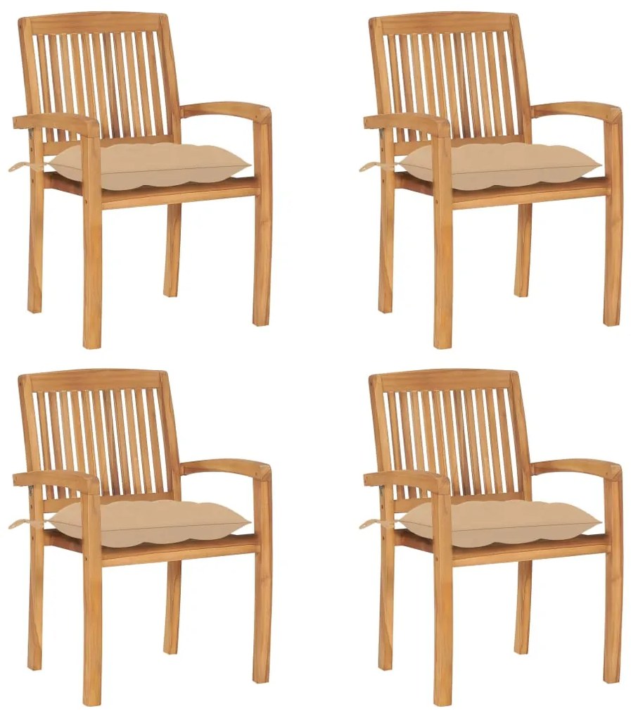 3073258 vidaXL Стифиращи градински столове с възглавници 4 бр тик масив