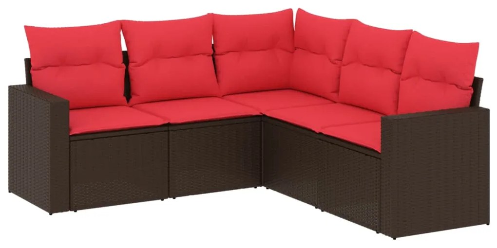 3251291 vidaXL Градински комплект с възглавници, 5 части, кафяв полиратан
