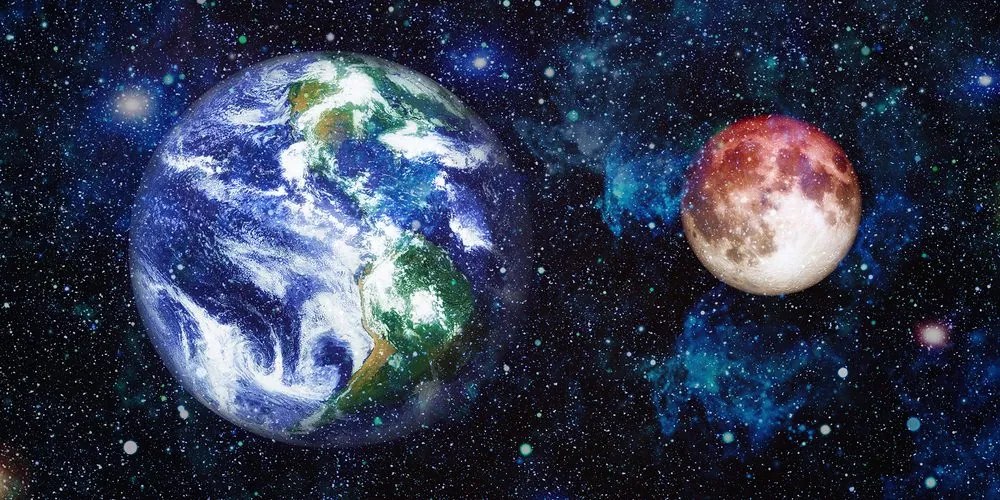 Картина на платно – Планетата Земя и червена Луна