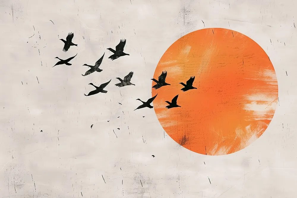 Картина на платно – Japandi оранжева луна