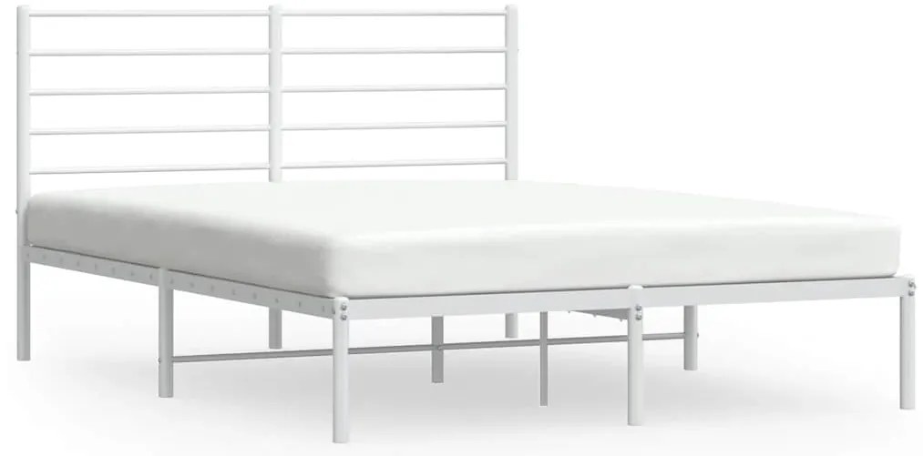 352370 vidaXL Метална рамка за легло с горна табла, бяла, 150x200 см