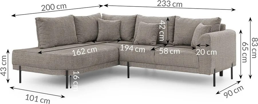 Кафяво-сив шенилов ъглов диван (ляв ъгъл/L форма) Mauris – Ropez