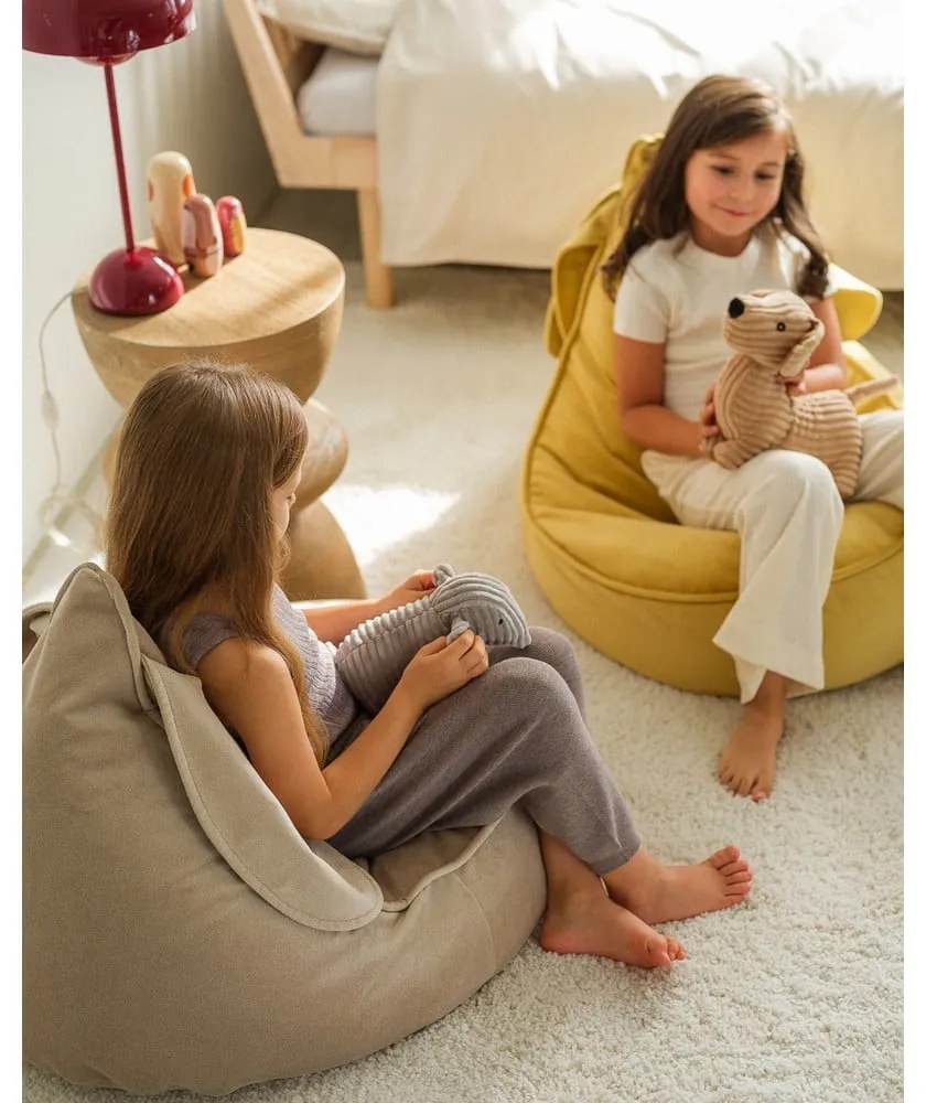 Бежов кадифен детски пуф Bunny – Wigiwama