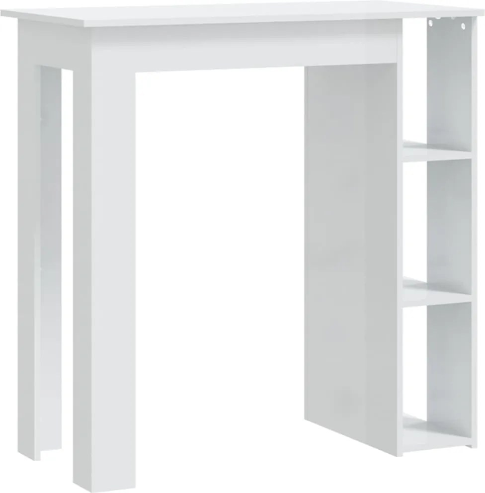 809464 vidaXL Бар маса с рафт, бял гланц, 102x50x103,5 см, инженерно дърво