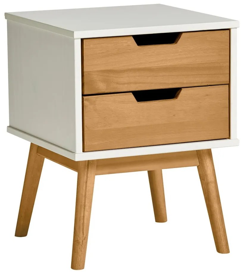 Нощно шкафче в бяло и кафяво, изработено от масивна борова дървесина Baku - Marckeric