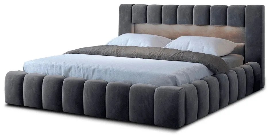 Сиво двойно легло 160x200 cm тапицирано с място за съхранение с включена подматрачна рамка Lamica – ELTAP