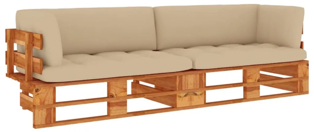 3066664 vidaXL 2-местен палетен диван/възглавници бор/меденокафява импрегнация