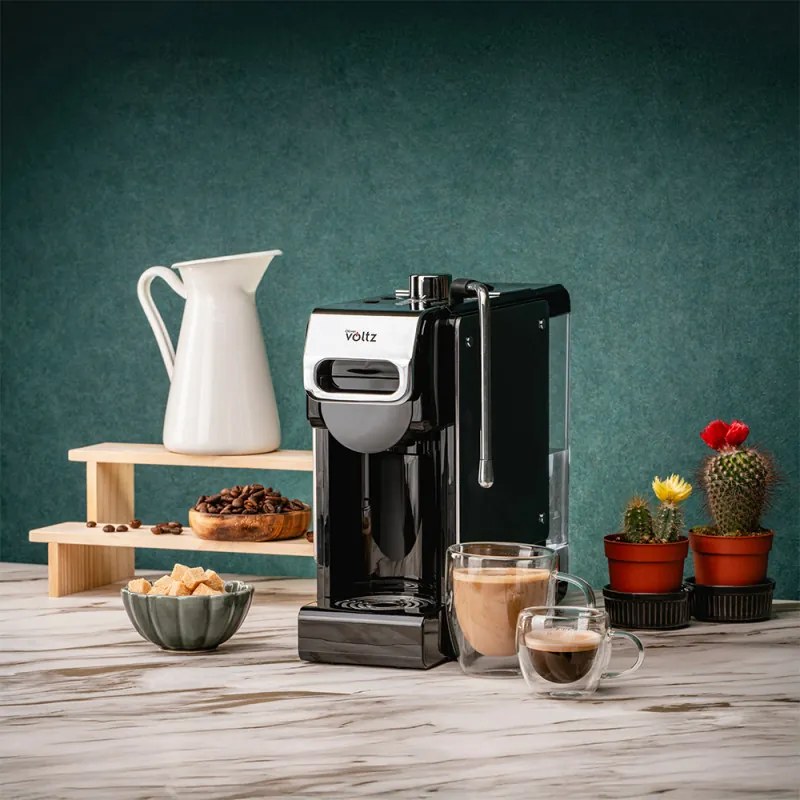 Еспресо машина за мляно кафе и капсули 8в1 Oliver Voltz OV51171N8M, 1450W, 1 л, 5 адаптера, 19 bar, Черен