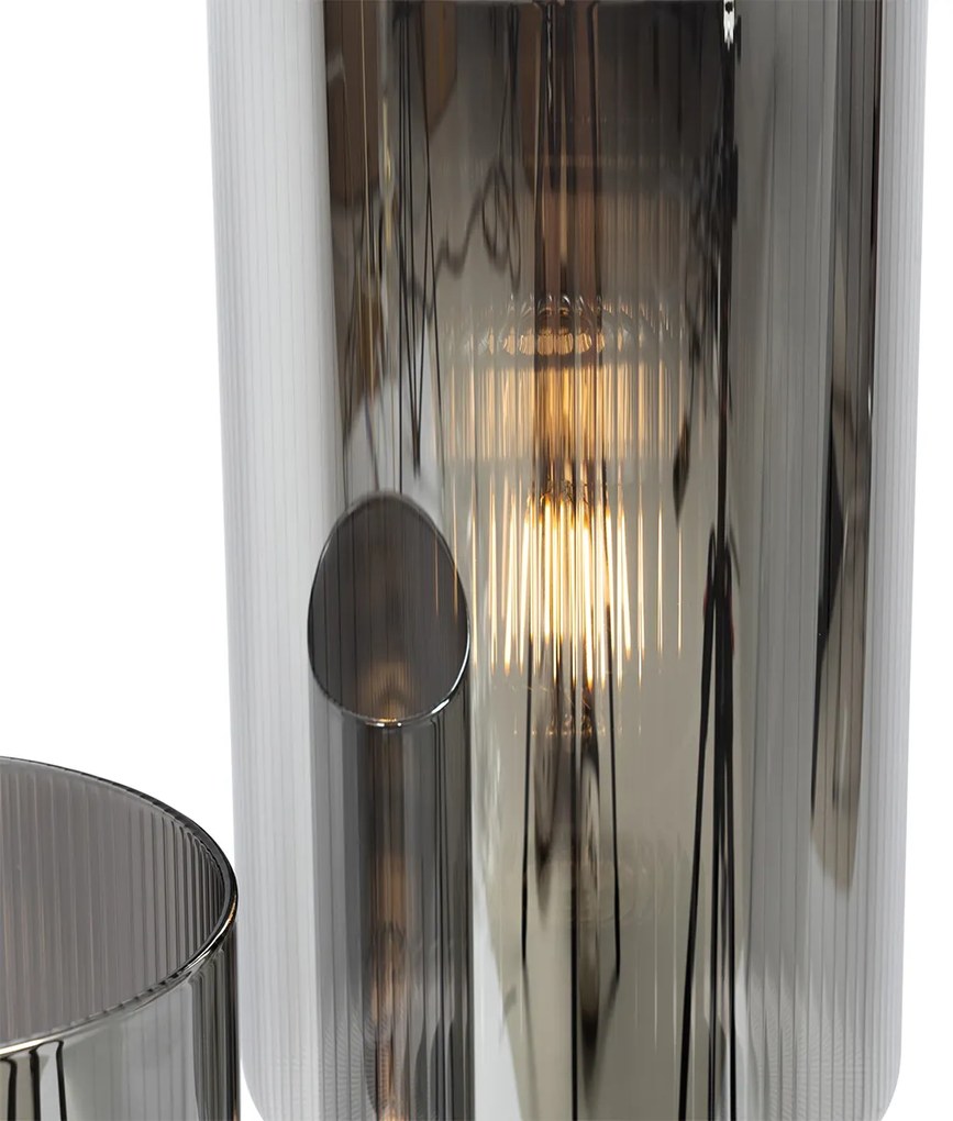 Арт Деко настолна лампа черна с димно стъкло 2-светлина - Laura