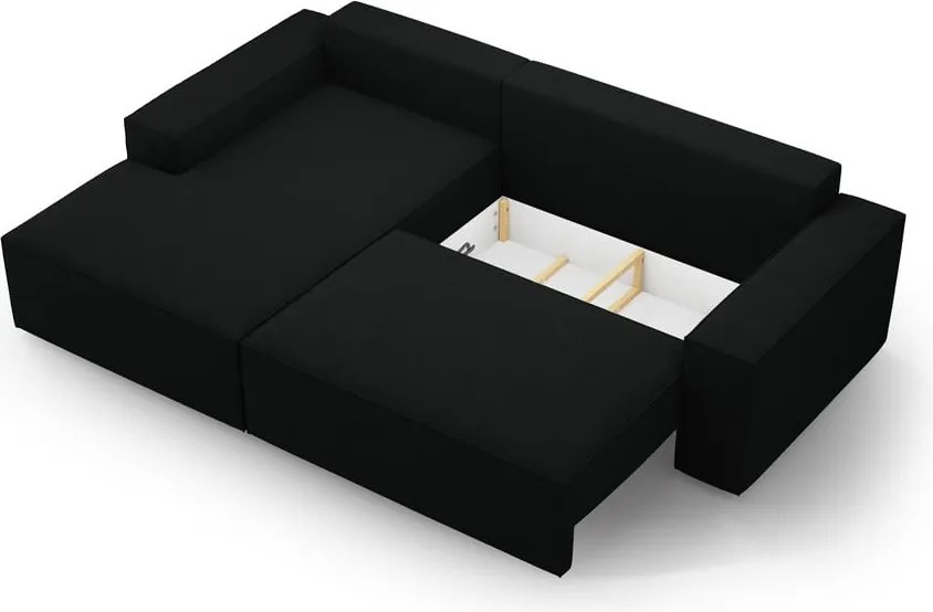 Черен разтегателен ъглов диван от букле (ляв ъгъл) Jodie – Micadoni Home